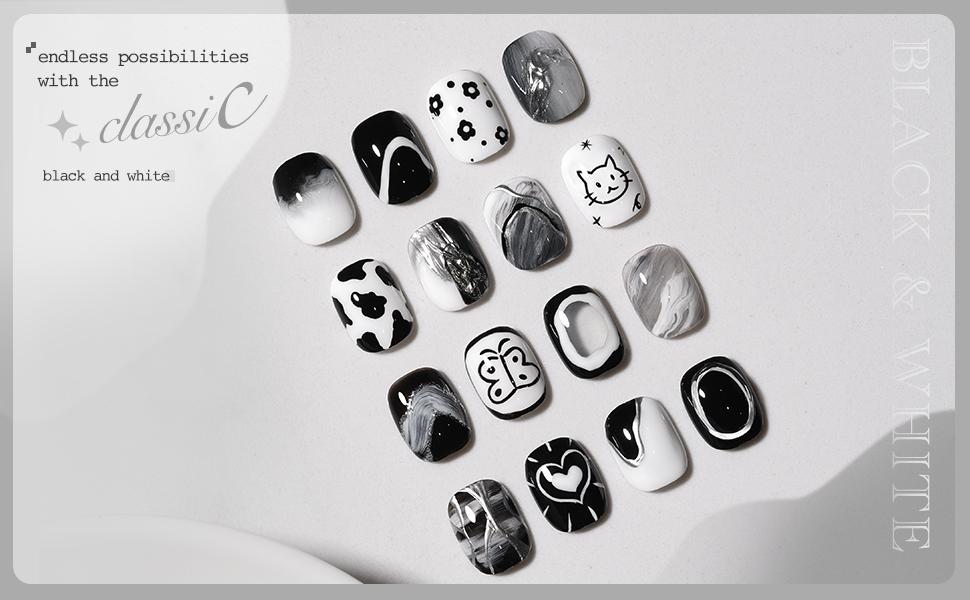 GAOY Gel Nail Polish, 16ml Soak Off UV Gel Polish Highly Saturated for Nail Art DIY Manicure at Home, black, white