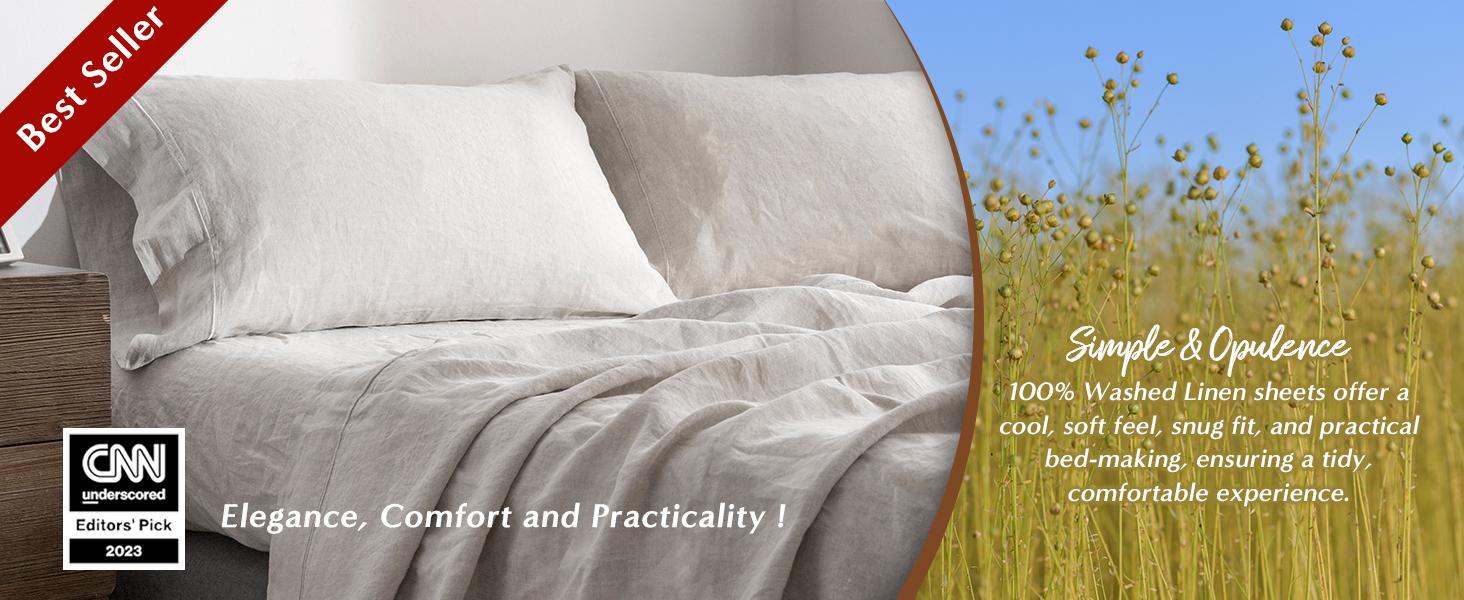 Simple&Opulence 100% Washed Linen Sheet Set, Natural France Flax Bed Sheet, Breathable,Ultra Soft,Farmhouse Bedding, Flat Sheet, Fitted Sheet, Pillowcase Simple&Opulence 100% Washed Linen Sheet Set, Natural France Flax Bed Sheet, Breathable,Ultra Soft,Farmhouse Bedding, Flat Sheet, Fitted Sheet, Pillowcase