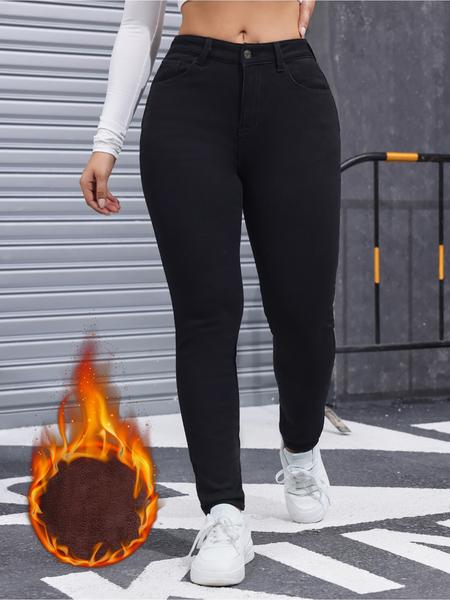 Women's High Elasticity Casual Jeans Pants, Thickened Fleece Lined Denim Trousers, Comfortable Fashion Long Pants for Women, Breathable Bottoms