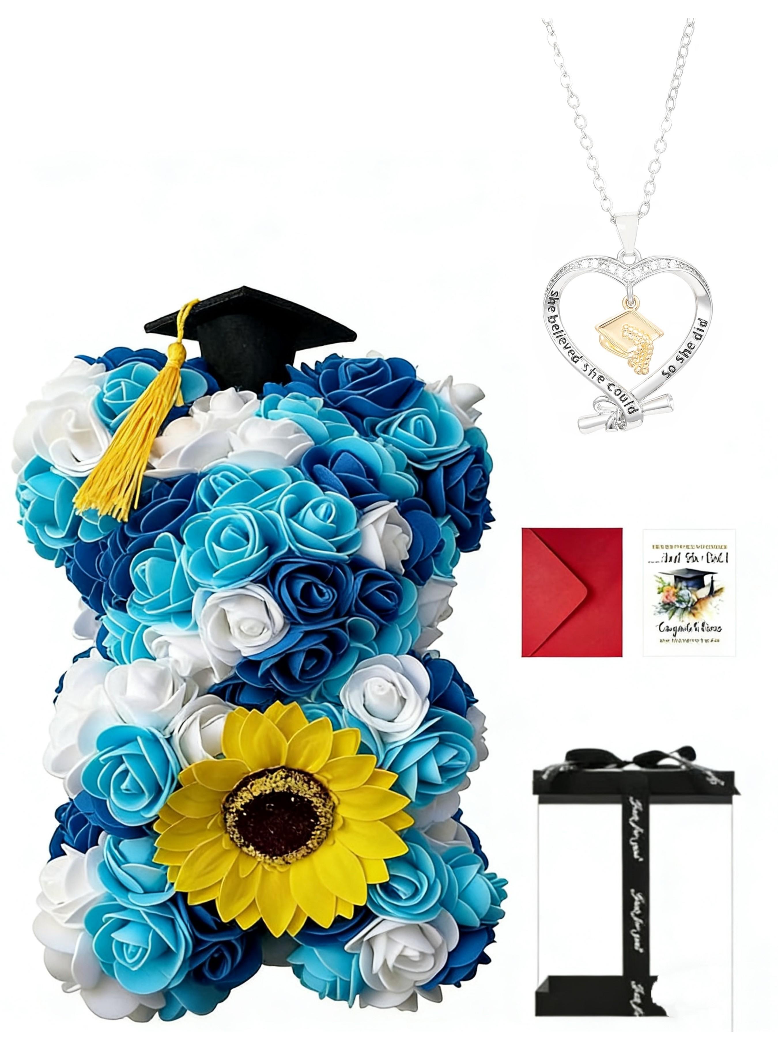 Graduation Season Creative Design Graduation Souvenir Gift, Phd Hat Necklace, Rose Flower Bear, PVC Handbag Packaging Box