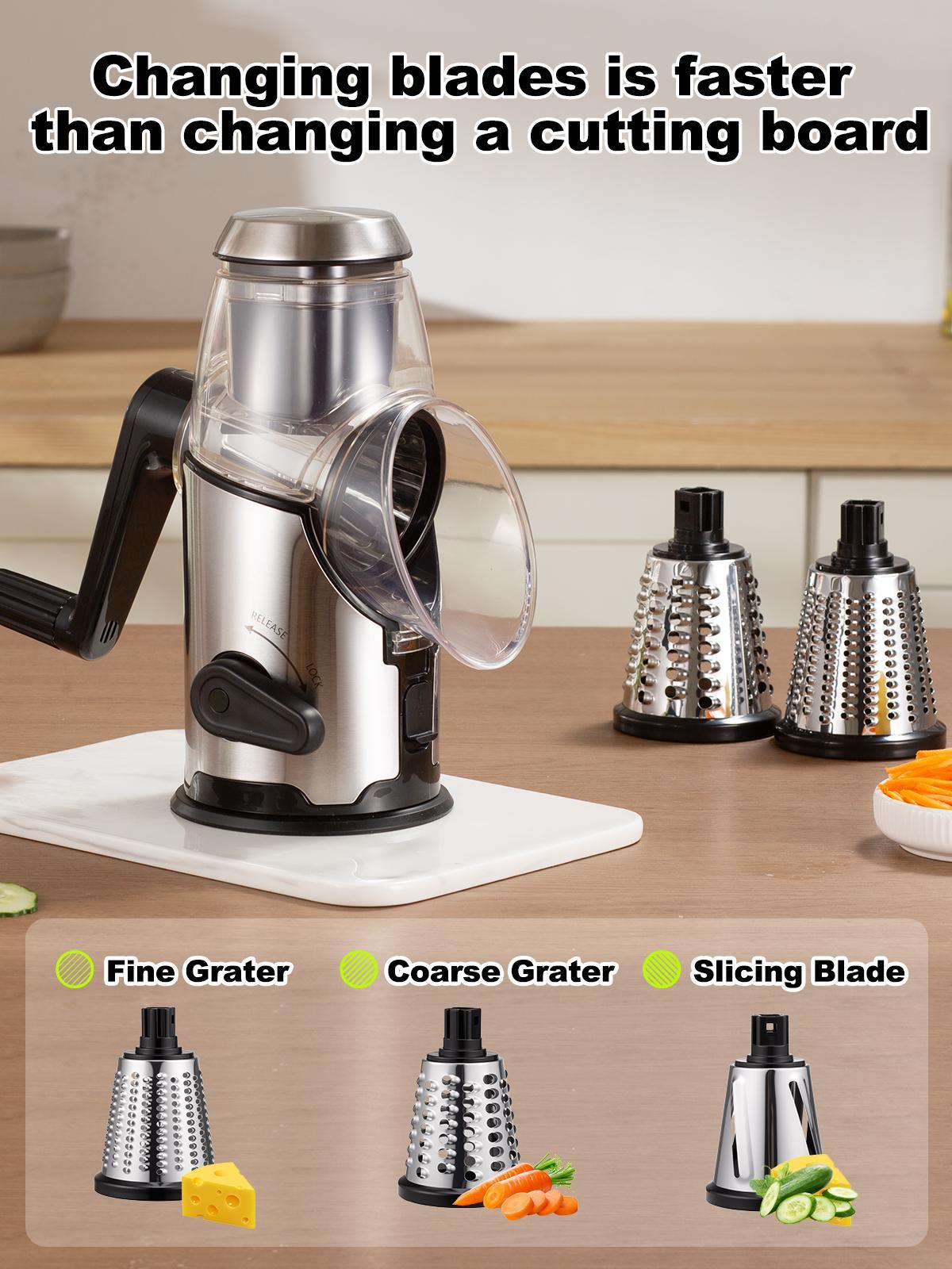 Kitchen Rotary Cheese Grater with Handle -Mandoline Slicer with 3 Stainless Steel DrumBlades-Vegetable Slicer Walnuts Grinder Cheese ShredderRound Mandoline with Peeler, Christmas Gift in Black Friday Kitchen Rotary Cheese Grater with Handle -Mandoline Slicer with 3 Stainless Steel DrumBlades-Vegetable Slicer Walnuts Grinder Cheese ShredderRound Mandoline with Peeler, Christmas Gift in Black Friday