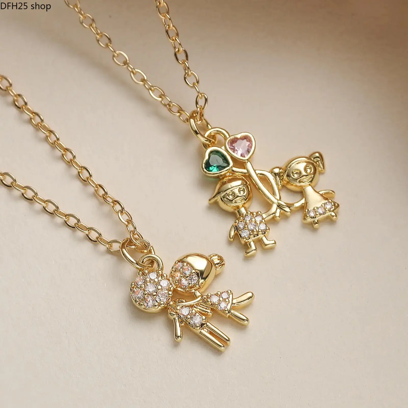 Bow and Girl Pendant Necklace for Women, Gold Tone Cubic Zirconia Charm Jewelry with Delicate Chain for Daily Wear and Sweet Outfit Styling