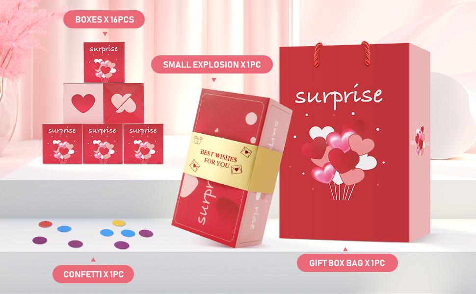 Surprise Gift Box Explosion Gift Box for Money, Funny Money Box for Cash Gift, Folding Bouncing Gift Box for Birthday Anniversary Valentine Proposal (16 Bounces)