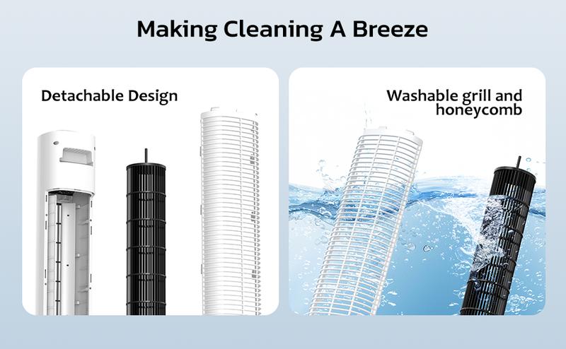 【NOT AC】Zafro Tower Fan Quiet refreshing 24H Timer Remote Control Powerful Standing 8 Wind Speed 3 Wind Modes Ionizer Mode Bladeless Portable LED Display,Bedroom Office  BLACK Household Items