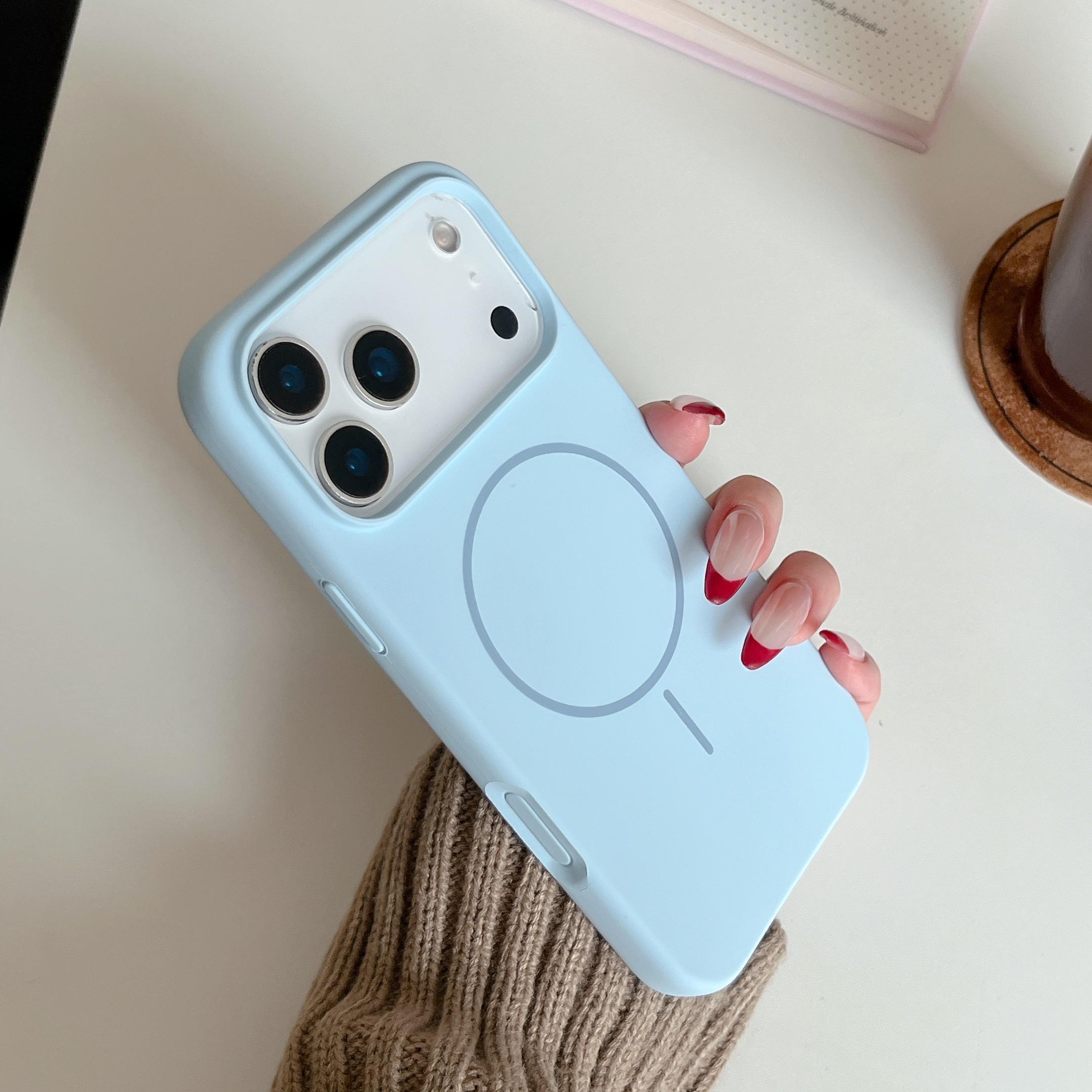 Orange thin circle magnetic suction camera button, all-inclusive, suitable for Apple 17promax mobile phone case, liquid silicone iPhone17 r skin feeling 17pro simple solid color, soft waxy 17 large holes 16