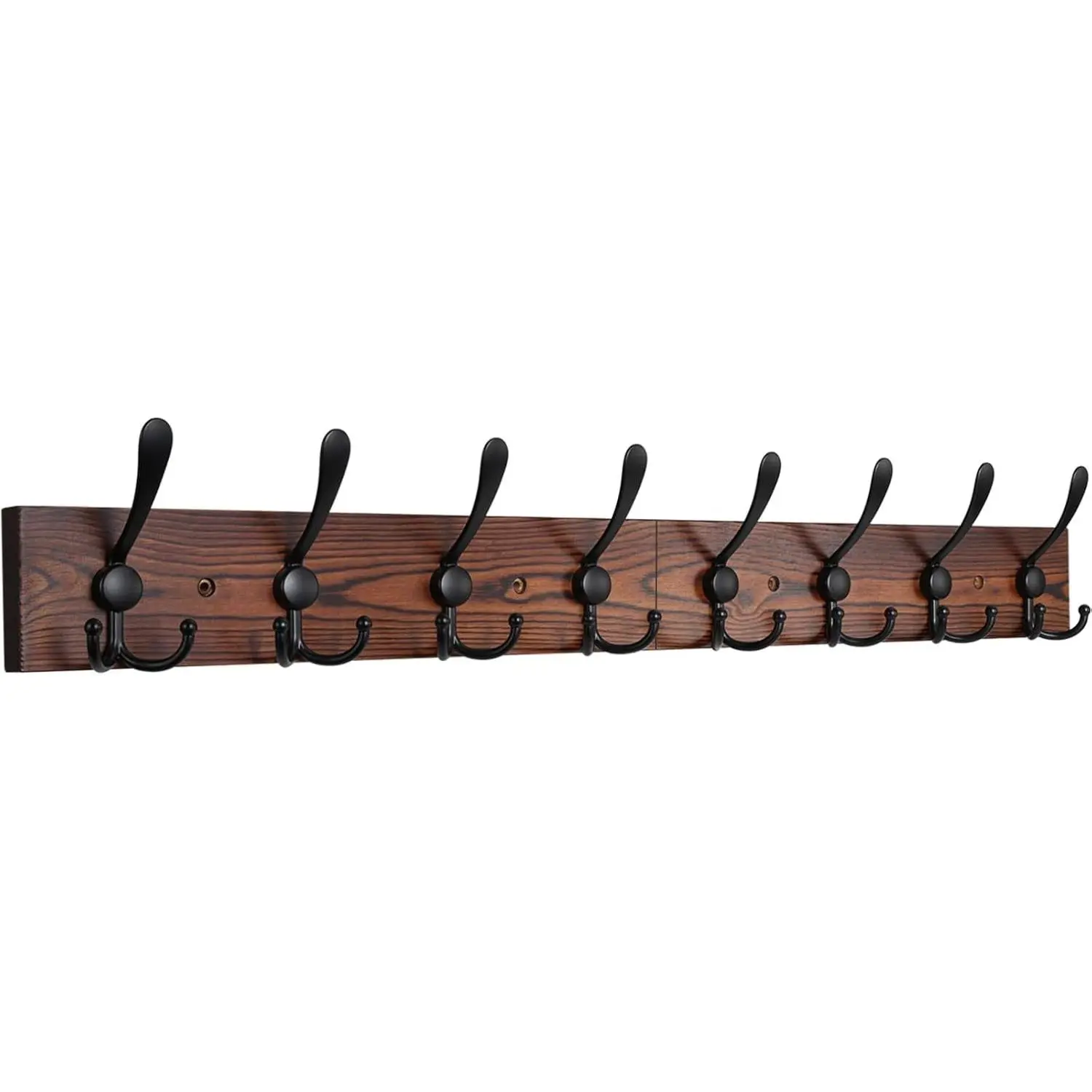 Wall Mounted Coat Rack, 31.4" Long with 8 Black Rustic Tri-Hooks