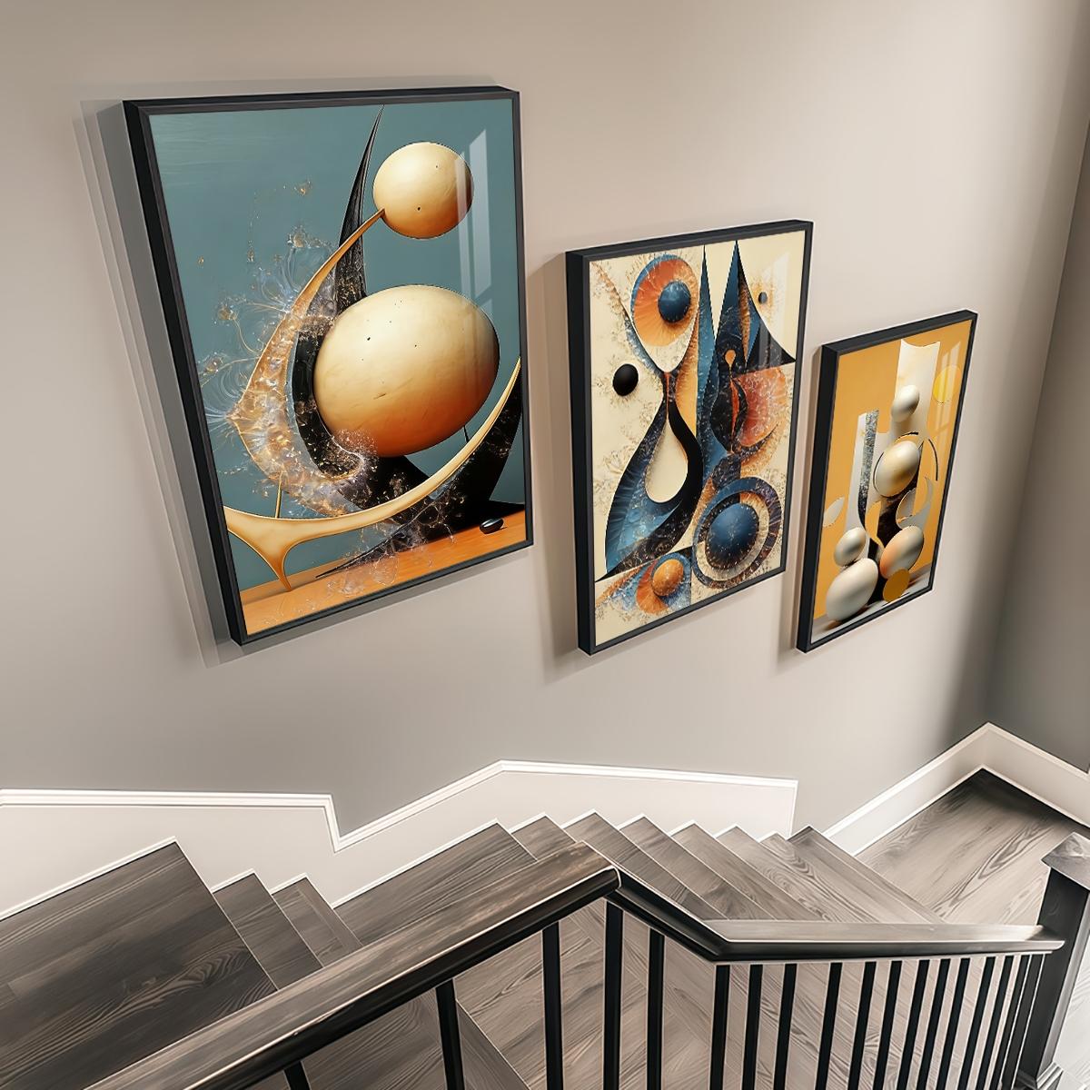 3 Counts Aluminum Alloy Framed Painting, Abstract Geometric Shapes And Spheres Art Pictures, Home Decoration For Living Room, Bedroom, Office, Restaurant, Hallway Wall Decor, Odorless Print Artwork, Luxury Perfect Gift For Friends And Family