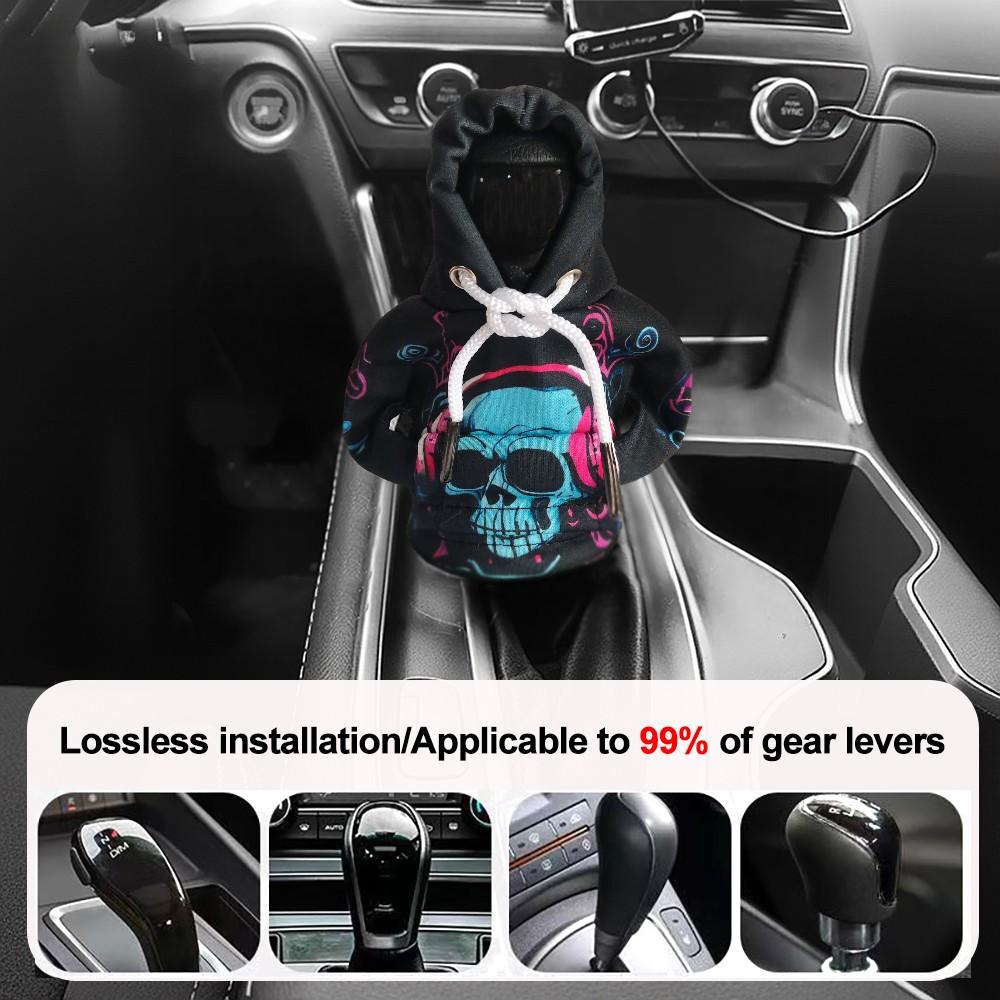 Universal Car Gear Shift Cover, Cyberpunk Skull Print, Interior Decoration, Small Sweatshirt Style, Automotive Accessories