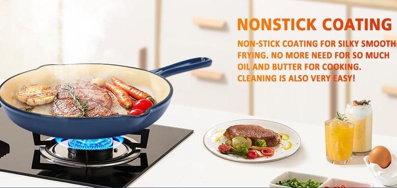 Elf Grill Nonstick Enameled Cast Iron 7-Piece Cookware Set with Dutch Oven & Frying Pans Oven Safe to 500°F for Sourdough Baking Modern Kitchenware