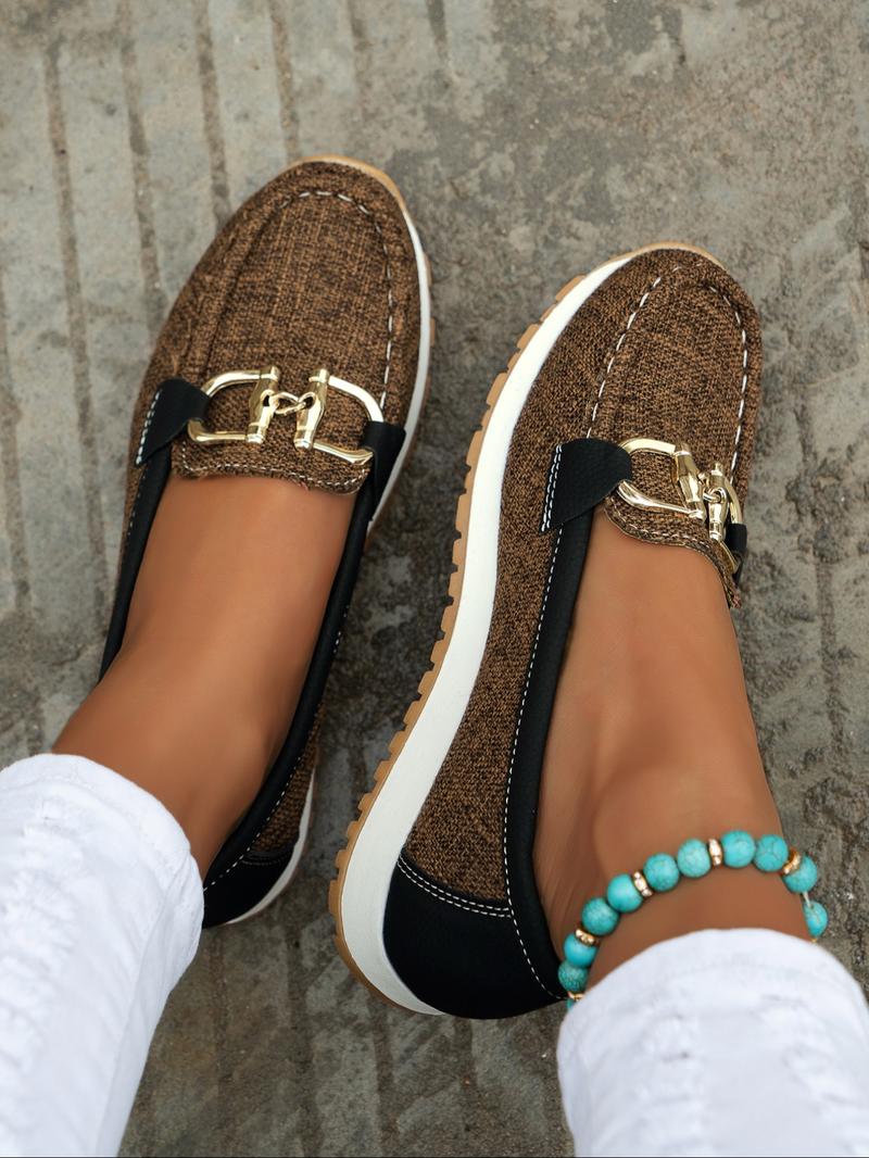 Fashion Chain Decorated Slip on Shoes for Women, Elegant Lightweight Flats, Casual Comfortable Flats Shoes for Daily Wear, All-match Commuter Comfortable Flats for Work & Daily Wear, Walking Shoes, Footwear, Grey Business Style Flats, Round Toe Flats