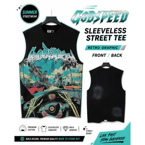 Godspeed Racing Car Graphic Sleeveless Tee – Unisex Oversized Streetwear Tank Top, Vintage Wash Black Cotton Vest, Hip Hop Summer Casual Top, TikTok Trendy Festival Outfit
