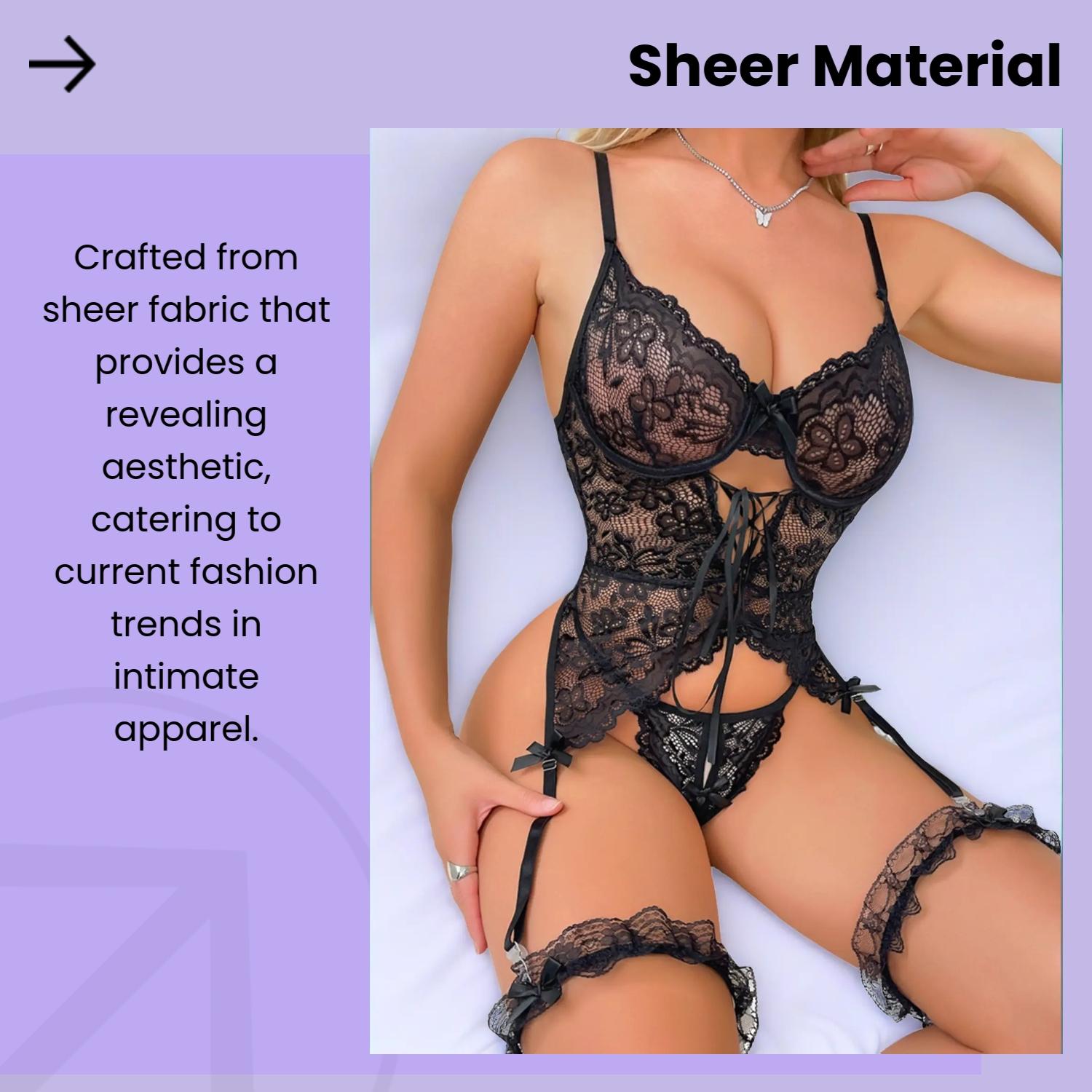 Women's Sexy Fitted Lace Sheer Push-Up Lingerie Set, Suitable for All Seasons, Gift Idea