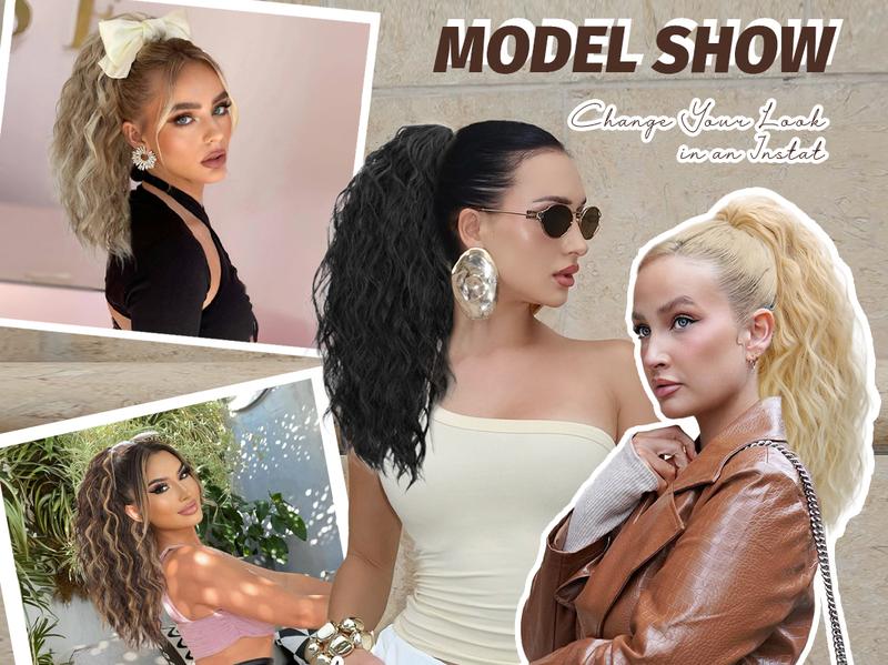 Iridescent Claw Ponytail Extension Black Brown 18" Curly Pony Tail Clip in Hair Extensions for Women Fluffy Natural Looking Synthetic Hairpiece for Daily Use