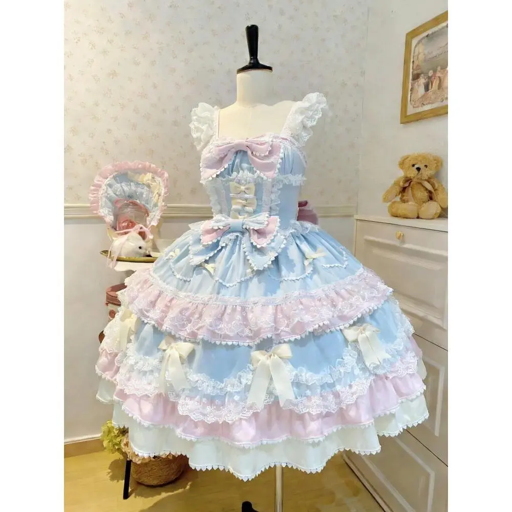 Gothic Lolita Dress Women Classic Lace Patchwork Bow Tie Dress Retro Victorian Princess Dress For Holiday Stage Party