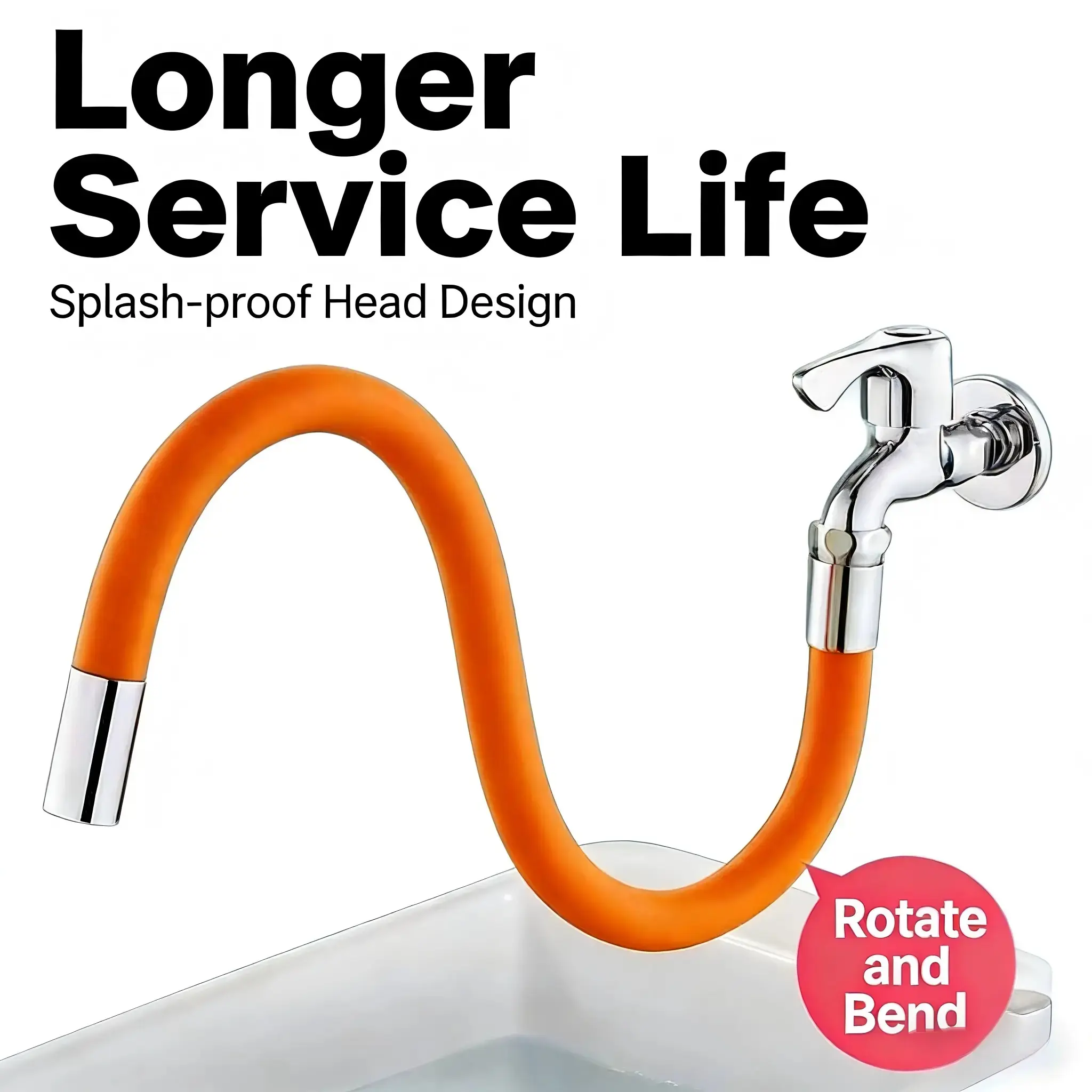 50cm / 19.69 in Household Faucet Extension Hose – 360° Rotatable & Bendable Design, Splash-Proof, Dual-Compatibility Flexible Adapter, Home Improvement Accessory for Kitchen Sinks & Bathroom Faucets, Reaches Tight Spots, Daily Use