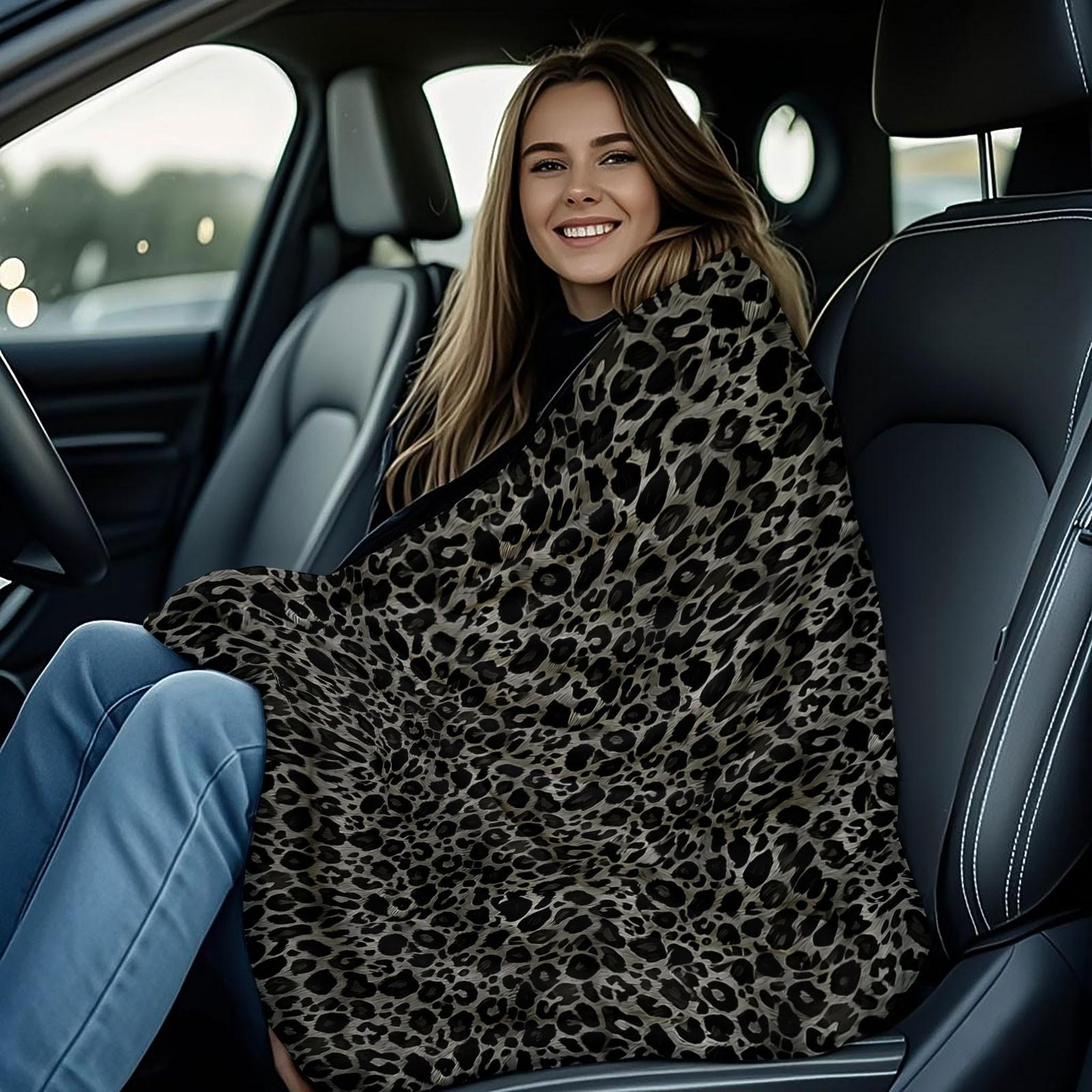 Black Gray Leopard Print Throw Blanket, Soft Skin-Friendly Plush, Lightweight Cozy Blanket for Couch Bed Office, All Seasons, Wild Animal Pattern for Men Women Teens, Aesthetic Room Decor, Perfect Gift