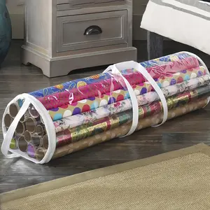 1pc Transparent PVC Gift Wrap Storage Bag with Zipper & Handle - Space-Saving Portable Organizer for Wrapping Paper, Ribbons, Bows - Durable Clear Plastic Gift Packaging Box for Home, Office, Craft Room Organization, Gift Wrap Storage, Gift Wrap Storage