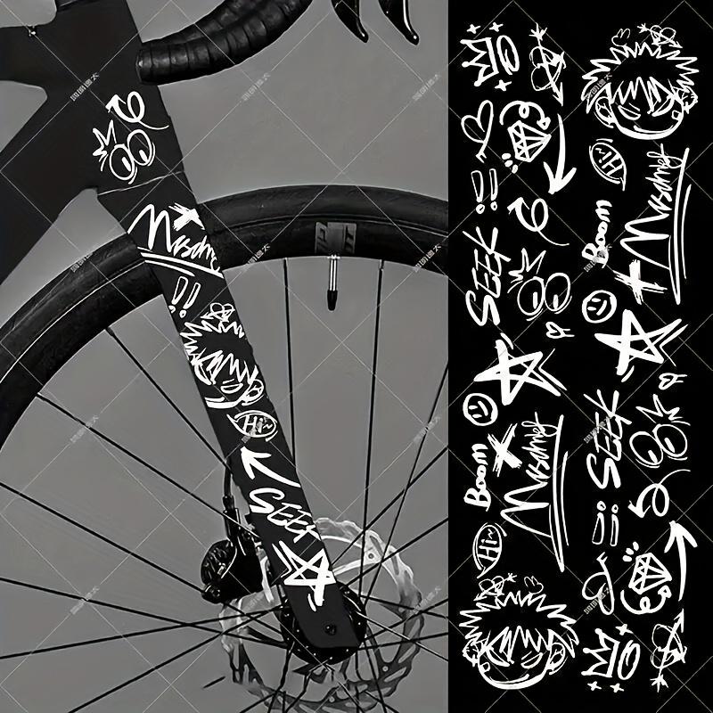 A Set Graffiti DIY Bicycle Frame Stickers, Mountain Road Fork Protector, Cool Car PVC Stickers, Easy to Install, High Impact and Wear Resistance, Suitable for Outdoor Mountain Bike Top Tube Scratch Cover, Waterproof Durable Decals, Essential for Cycling