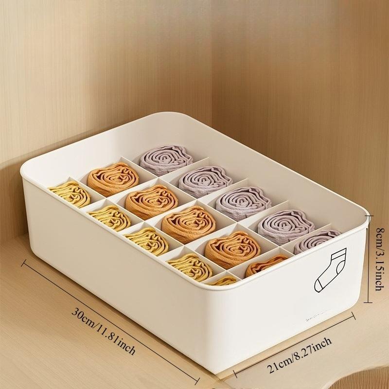 3-Section Underwear and Socks Organizer Box, Covered Closet Drawer Storage Container for Bras, Underwear, Socks and Shorts, Stackable Space-Saving Wardrobe Organizer for Dorm Room and Home