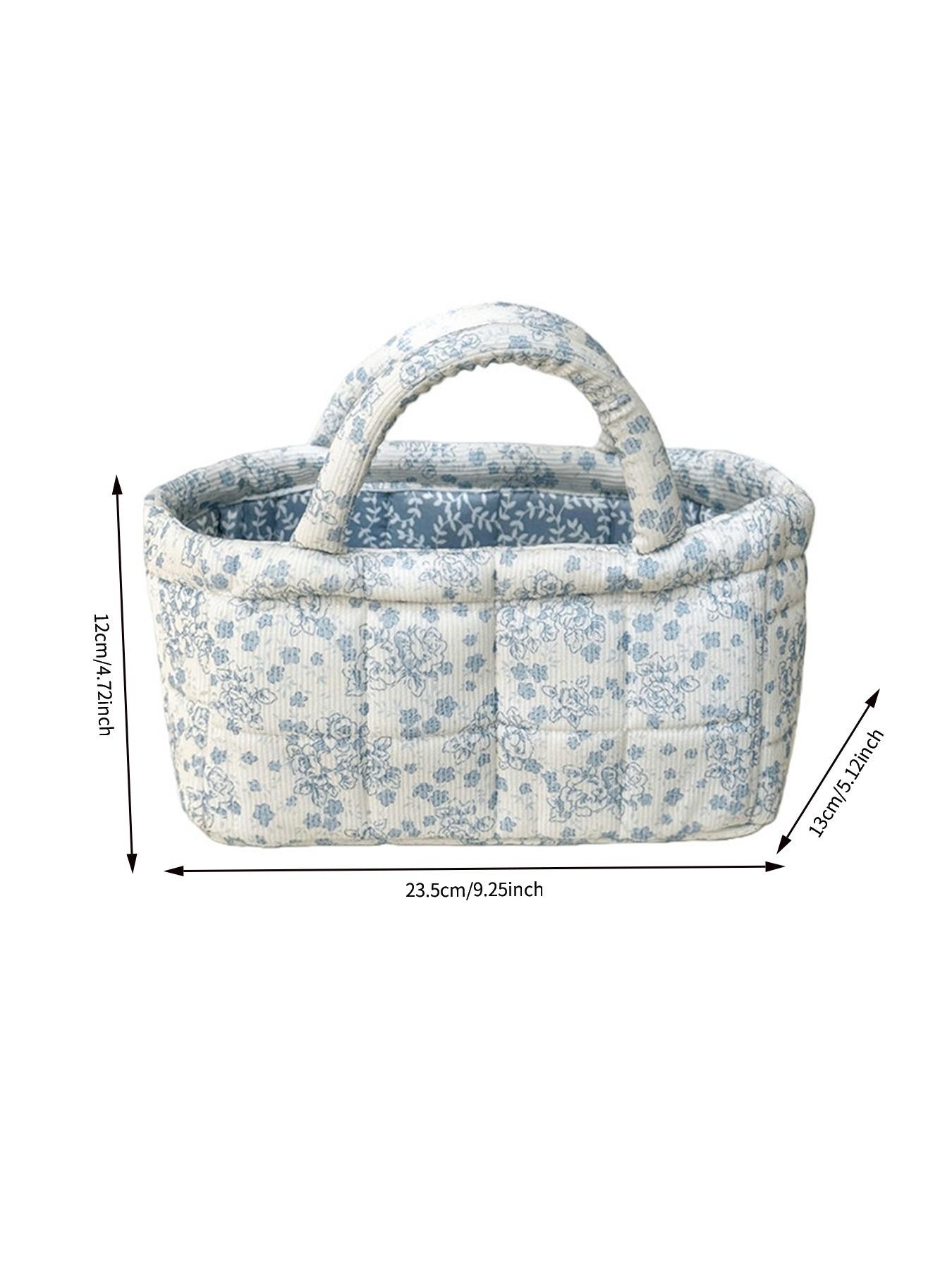 Floral Quilted Fabric Storage Basket,  Style Handheld Organizer Bin for Cosmetics & Sundries,ONLY SELL 1PC