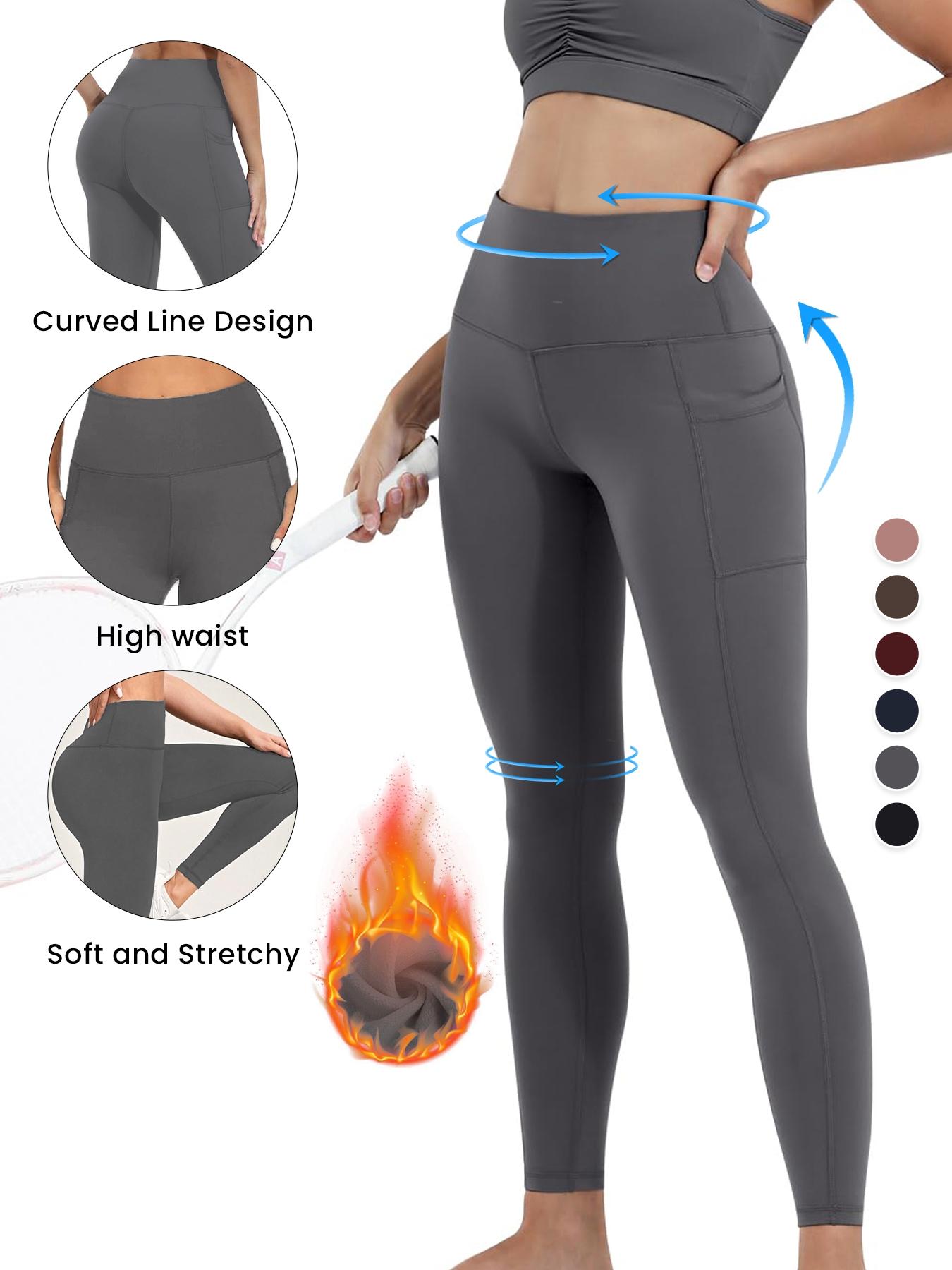 Women's High-Waisted Fleece Lined Leggings, Sporty Tight-Fitting Yoga Pants with Pockets, Warm Winter Workout Wear for Women