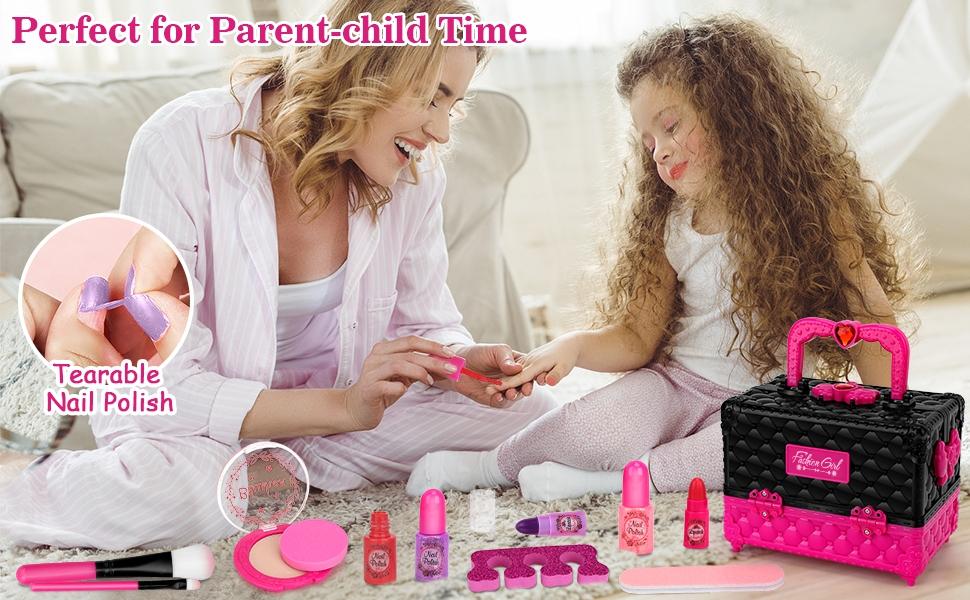 Girls' Washable Makeup Set, Pretend Play Set, Water-Washable Makeup Kit, Birthday & Holiday Gift for Girls Aged 3+, Cosmetics Gift Box