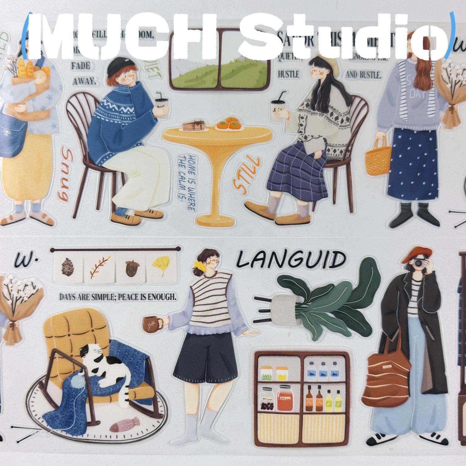 1pc (6.5*100cm), Original New Product, Daily Life Character Status Sticker, High-end Craftsmanship PET Tape, Exquisite Pattern, Versatile and Practical, Suitable for Scrapbooking, Decorating Journals, Notebooks, Greeting Cards, Photo Frames and More