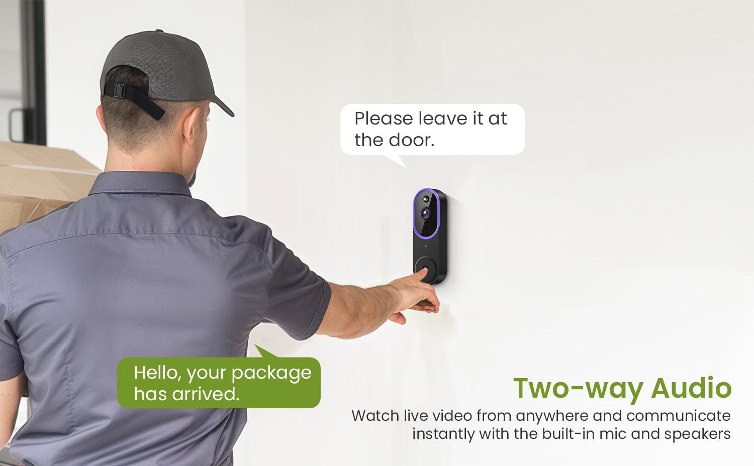 Wireless Video Doorbell Camera, Smart Security Doorbell Camera, 1080P, AI Human Detection , Night Vision, Instant Alert, Two Way Audio, 2.4G WiFi Only, Simple Installation and Rechargeable Battery, Cloud Storage, WiFi Camera