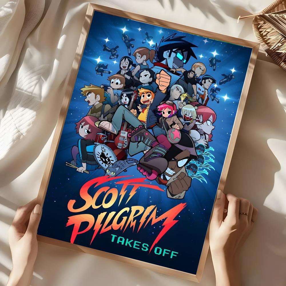 S-Scott P-Pilgrim vs. the World Poster Illustrations Wall art print art suitable for living room bedroom bar parlor home decoration gift  Custom Photo Poster  Personalized Wall Art