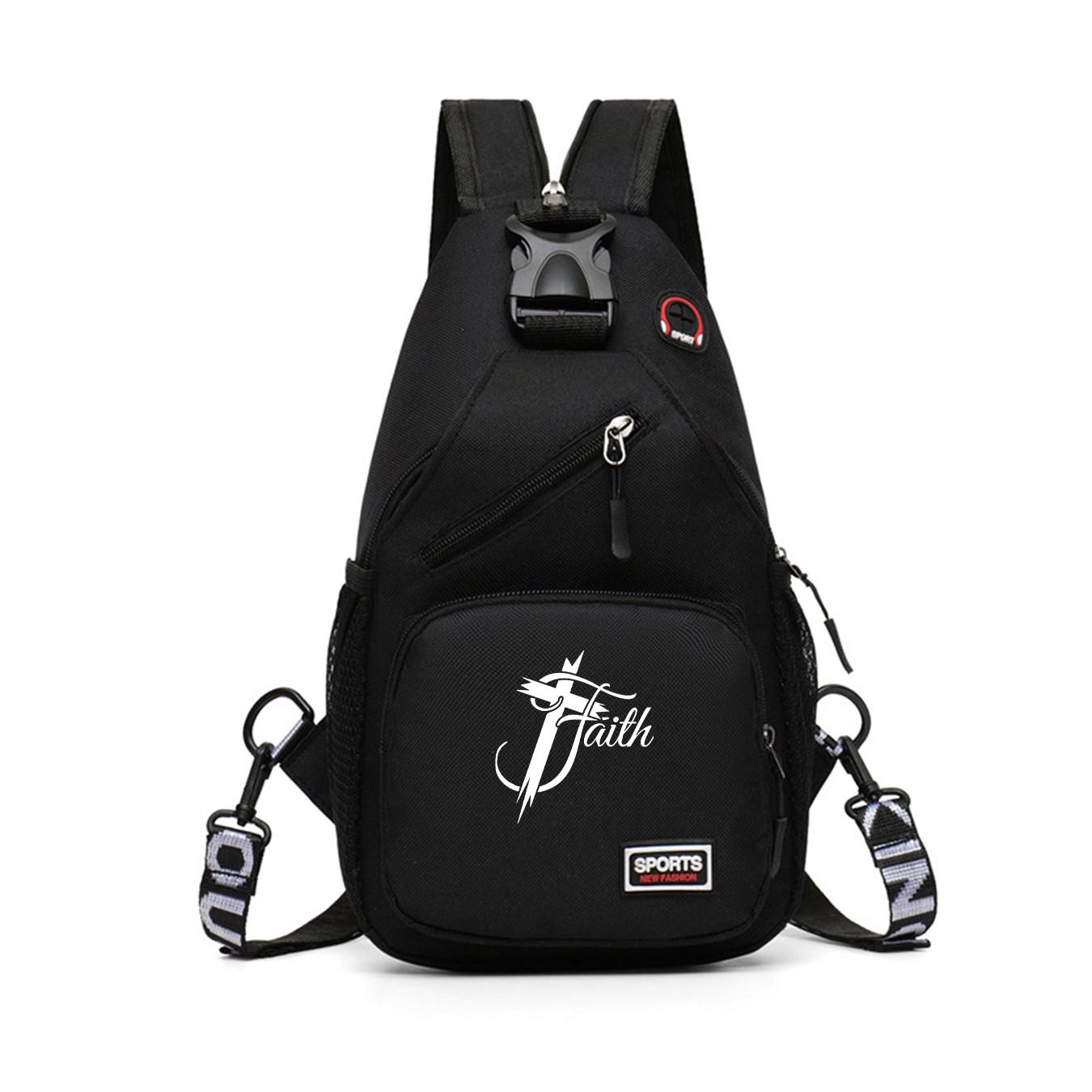"Faith" Cross Print Sling Bag, Unisex Fashion Streetwear Chest Backpack, Unique Gift for Faith Enthusiasts, Great for Anniversary, Holiday, Daily Commute