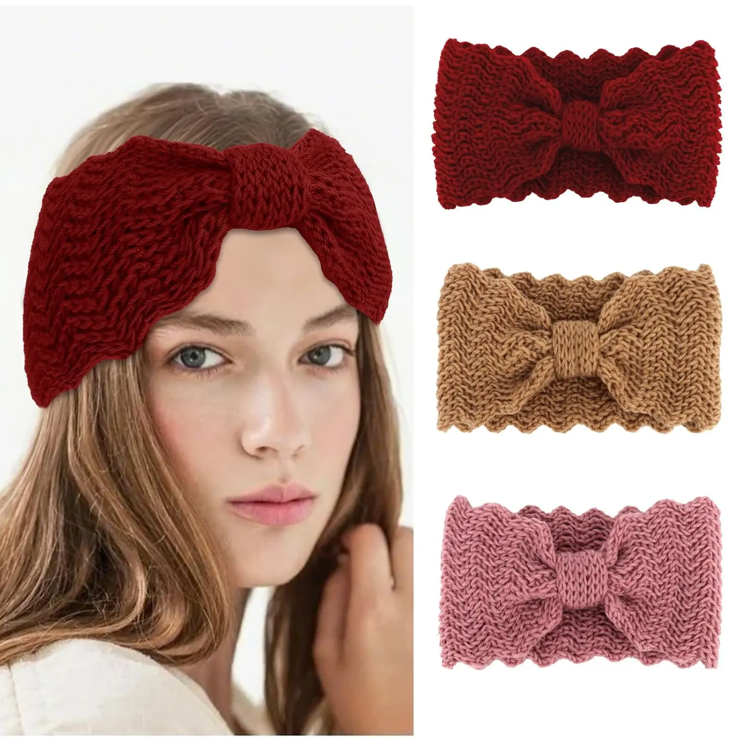 Wide Winter Headbands for Women Girls Knitted Winter  Bands for Women's Hair Ear Warmers Fleece Headband Soft Elastic Thick HairBand Warm Headband Hair Accessorie