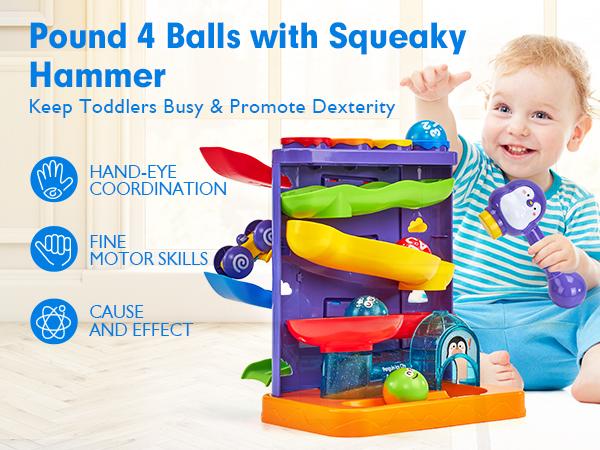 Hahaland 2 in 1 Pound Ball Toy & Car Ramp Race Track，Toddler Toys for 1 Year Old Boy，Learning Early Developmental Montessori Toys for 2 Year Old Christmas Birthday Easter Gifts Stocking Stuffers