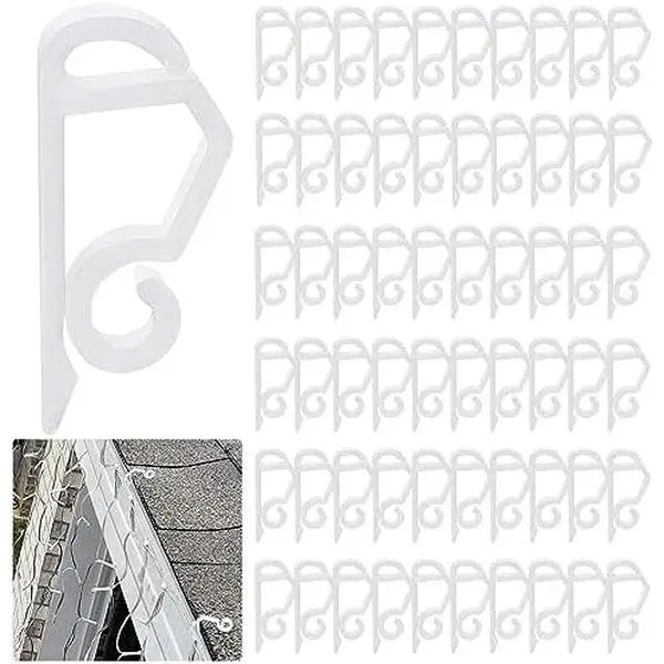 120 count Christmas Light Clips Gutter Clips Hooks String Light Clip Mini Plastic Gutter  Hooks Weatherproof Outdoor Lights Clip Holiday Lights Clips for Halloween Christmas Decoration(White)
