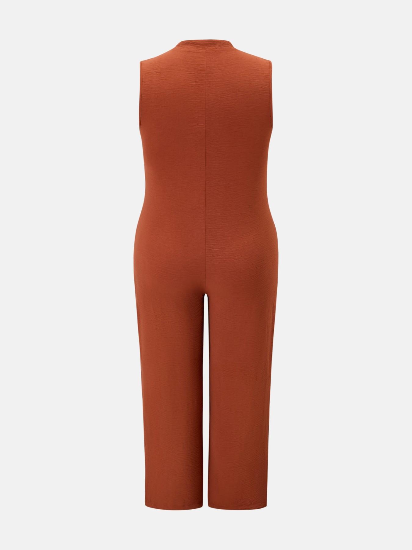 Plus Size Women's Solid Color V-Neck Sleeveless Romper, Hollow Out Neckline, Dual Pockets, Perfect for Holiday Casual Wear