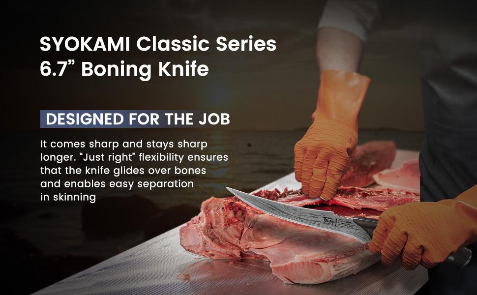【TikTokShopSpringGlowUp】 SYOKAMI Boning Knife for Meat Cutting, 6.7 Inch Japanese Style Fillet Knife with Wood Handle, High Carbon Razor Sharp Flexible Blade Deboning Knife, Damascus Pattern Full Tang Design Ideal for Gift, Mother's Day Gift