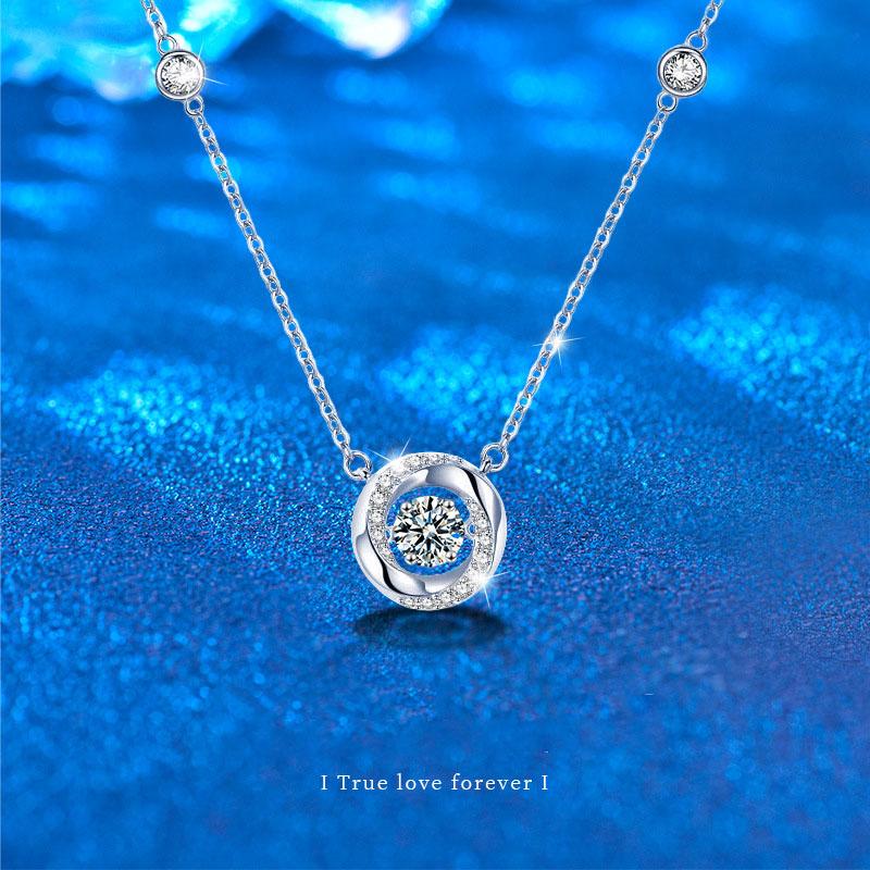 [ASM-NC129] Moissanite Mobius heartbeat Necklace 925 sterling Silver pendant fine jewelry necklacce moissanite necklace