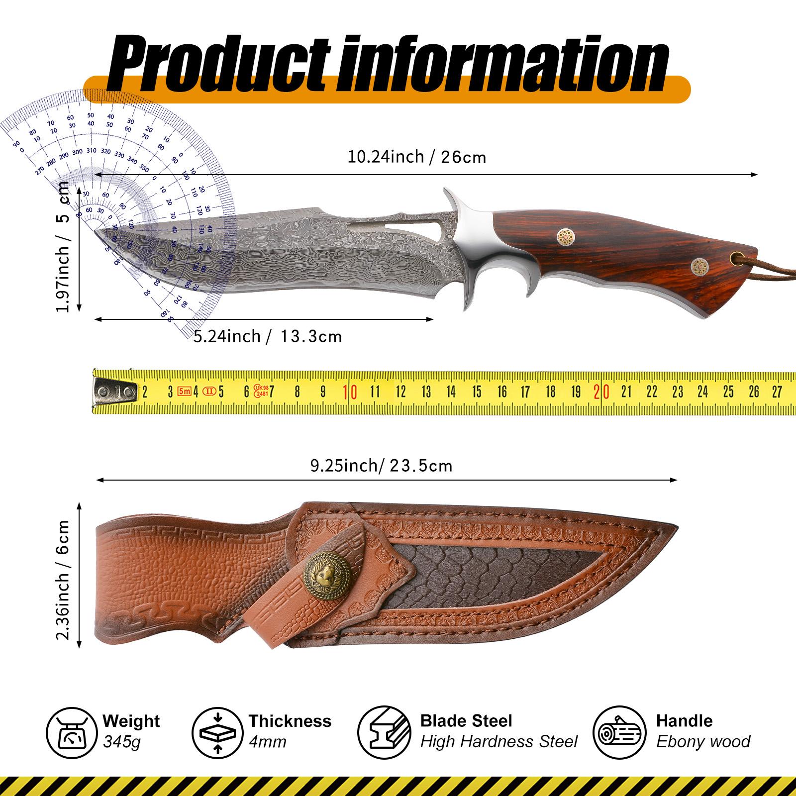 A large Damascus handmade forged knifefixed blade, wooden handle and ...