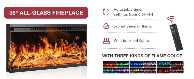 【2 Packages Shipping】Fireplace TV Stand with Two Hinged Doors for TVs UP to 80”, Modern Electric Fireplace Entertainment Center with LED Lights & Storage Cabinets, TV Stand for Living Room 70” Black