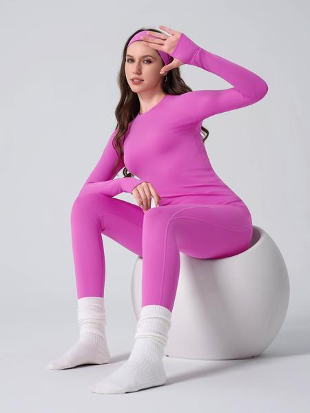 Women's Sporty Yoga Set, Raglan sleeves Top with Thumbholes, 25'' inseam Leggings with Pocket, Casual Activewear for Women, Comfortable & Stylish Design, Gym Outfit