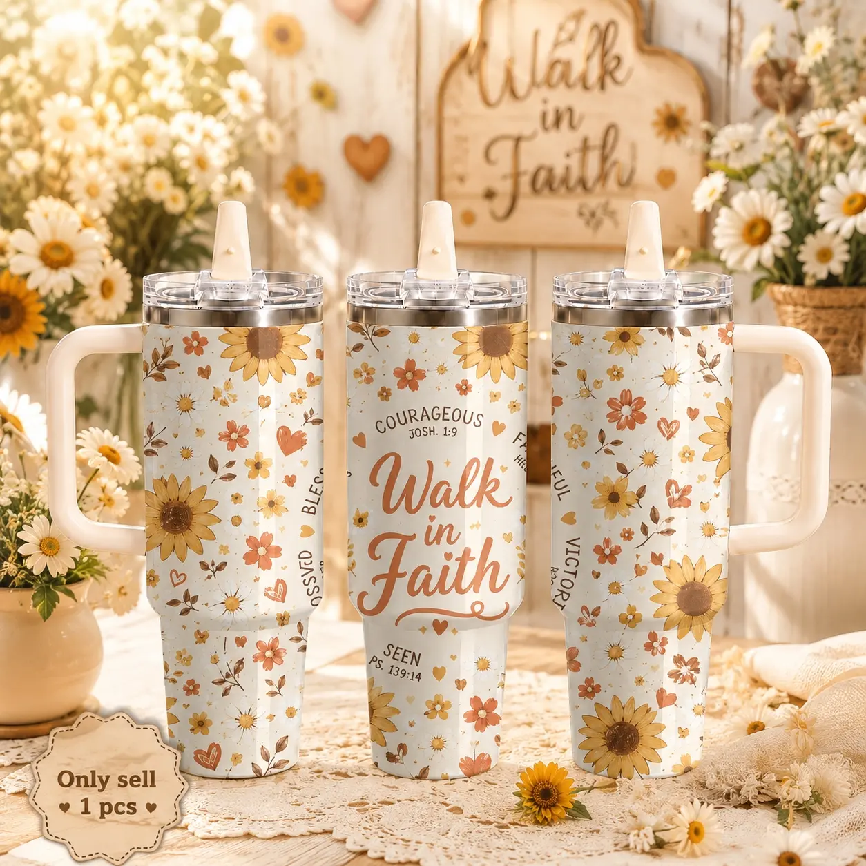Christian Affirmation Water Bottles 40oz Stainless Steel Insulated Tumbler with Handle & Flip Straw Lid, Leakproof Travel Cup for Water, Coffee & Daily Drinks, Fits Car Cup Holder for Gym, Office, Work & Travel