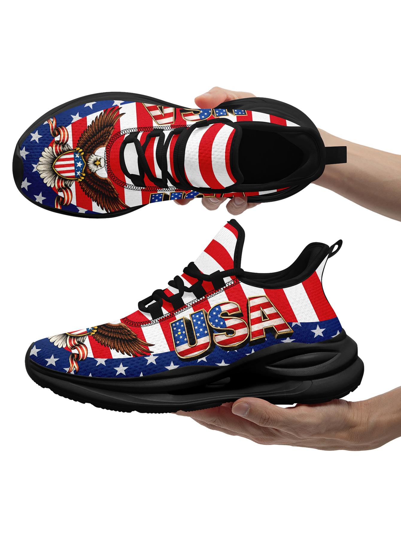 Men's Bold US Eagle Graphic Sports Shoes, Breathable Lightweight Athletic Blade Sneakers, Comfortable Plus Size Casual Footwear