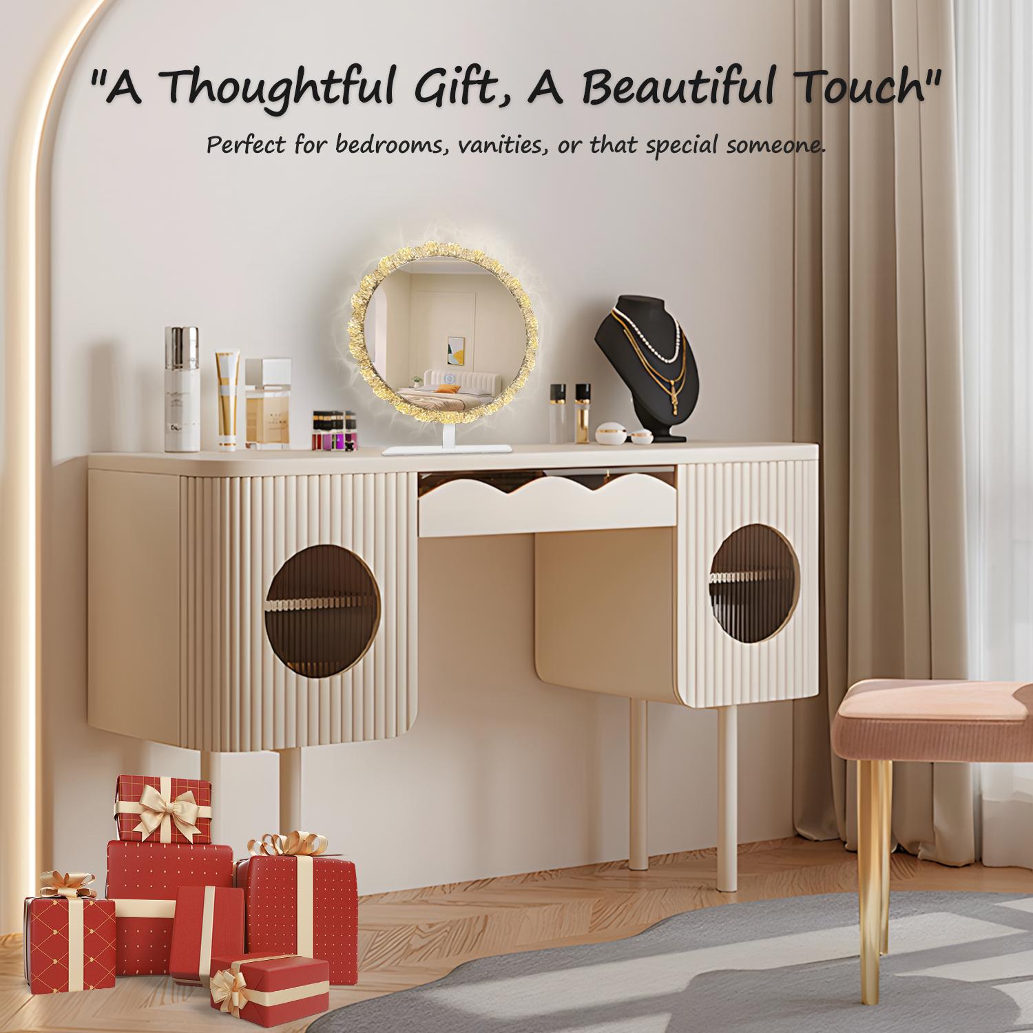 GALENTAL Elegant Iceberg Vanity Mirror with Light, Crystal LED Makeup Mirror with Dimmable 3 CCT, Touch Screen Control, Adjustable Desktop Makeup Mirror for Bathroom, Living Room, Bedroom, Best Gifts - HD Reflection GALENTAL Elegant Iceberg Vanity Mirror with Light, Crystal LED Makeup Mirror with Dimmable 3 CCT, Touch Screen Control, Adjustable Desktop Makeup Mirror for Bathroom, Living Room, Bedroom, Best Gifts - HD Reflection