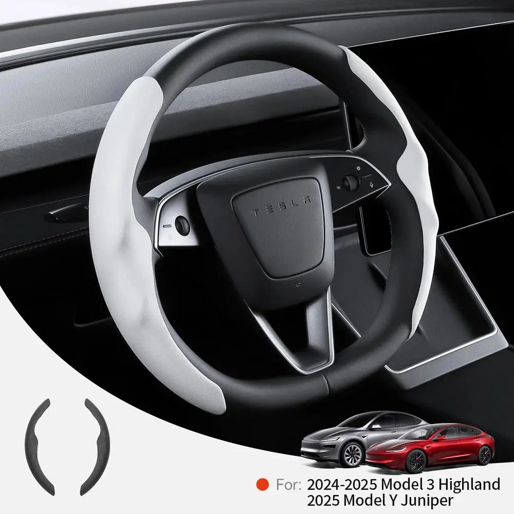 YZ For Tesla Model 3 Y Highland Juniper 2026 Suede velvet Car Steering Wheel Cover DIY carbon fiber texture Sport Steering Wheel