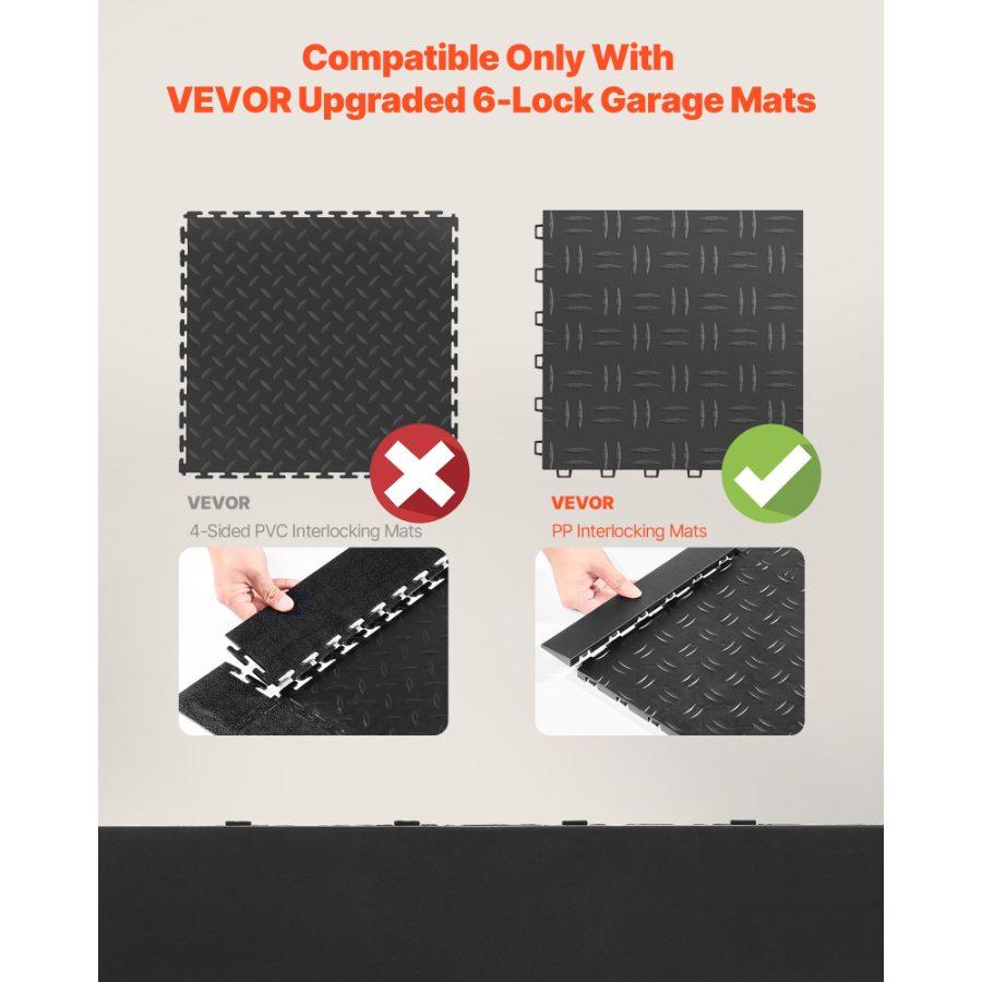 VEVOR Male Garage Floors Transition Edge Kit, 15 PCS Sturdy PP Interlocking Modular Garage Floor Edging Slip-resistant, Easy Assembly Compatible Only With VEVOR Upgraded 6-Lock Garage Mats, Black