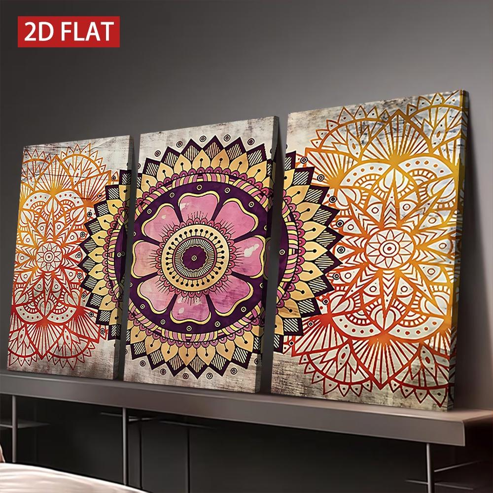 3pcs Mandala Pattern Decorative Wall Art, Vintage Style Wooden Frame Canvas Prints, Living Room Sofa Background, Home/bed & Breakfast/office Decoration