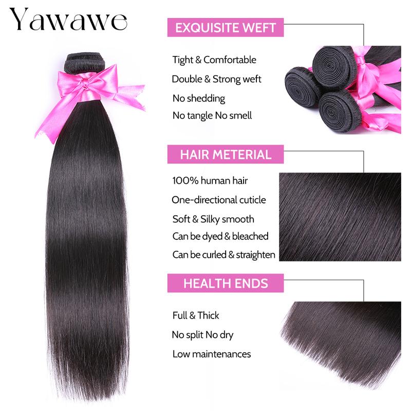 Brazilian Virgin Straight human hair bundles Hair Weaves bundles raw hair Straight Hair Extension Natural Color 3Bundles YAWAWE Hair real human hair