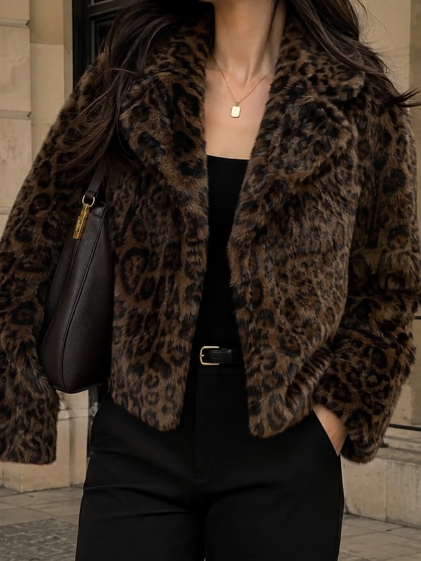 Dark Leopard Print Random Pattern Imitation Fur Coat, European and American Style, High-End Retro Outerwear, Fashionable and Stylish