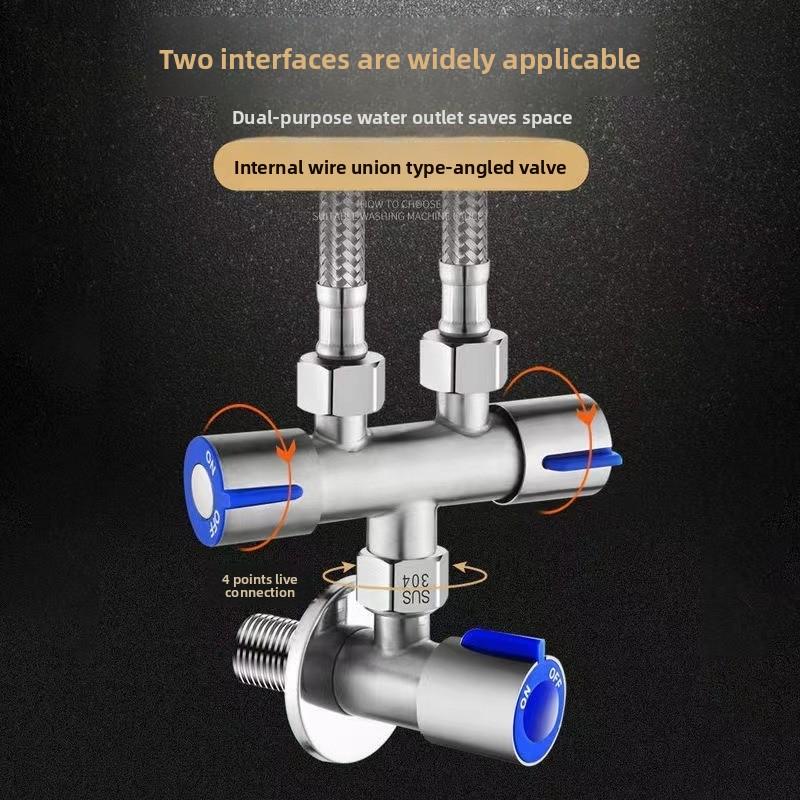 Household tap water faucet one inlet two outlets three-way water splitter, 4-point universal interface double-headed diverter valve, garden irrigation hose adapter labor-saving accessory