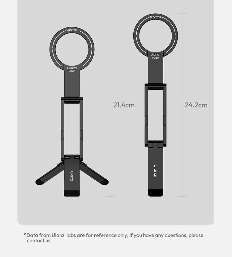 Ulanzi MA60 Magnetic Phone Stand for iPhone Aluminum Mini Foldable Tripod Pocket-Sized Cell Phone Stand with Magnetic Quick Mount Compatible with iPhone 12 13 14 15 16 Models - Smartphone Video Rig
