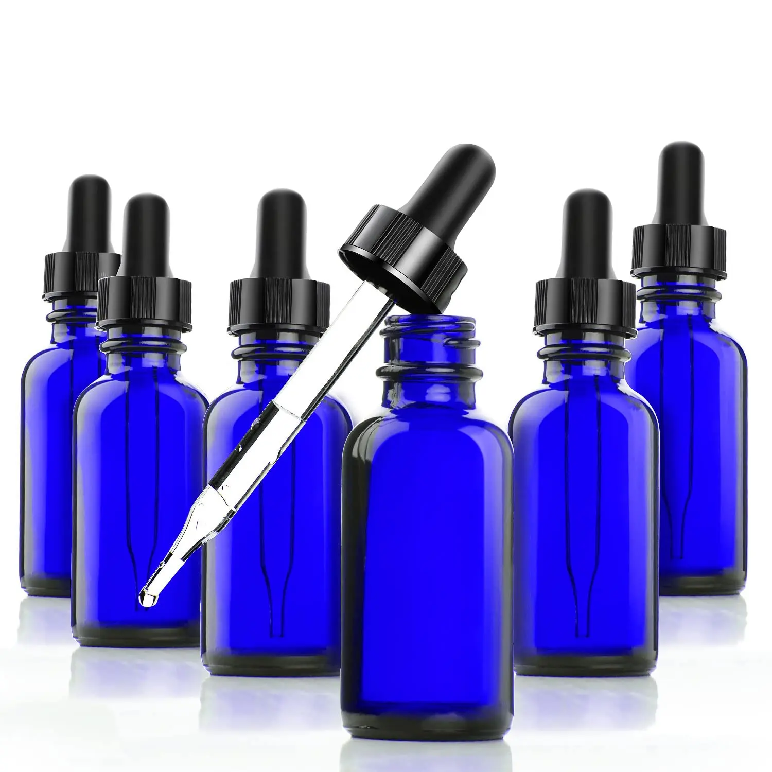 Yesker CL65319 Cobalt Blue Glass Essential Oil Bottles, 1-oz Travel Size Oil Storage Containers with Glass Eye Dropper & Rubber Bulb, Everyday 6-pack Bar Utensils
